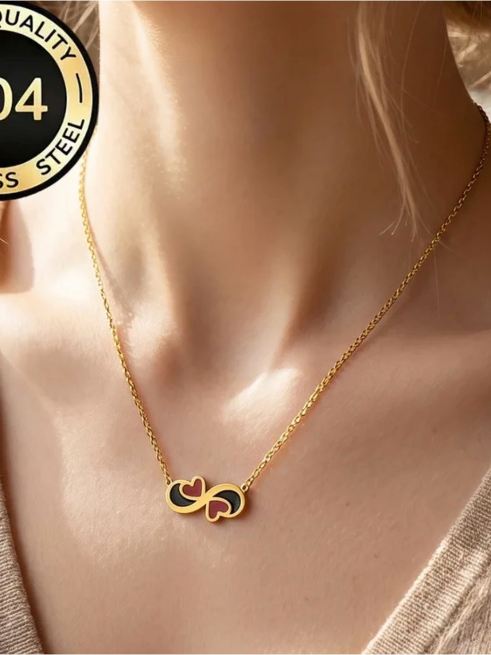 Heart Shape Necklace For Women In 18K Gold Plated 304Stainless Steel Cable Chain